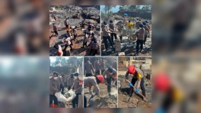 Bersihkan Lokasi Bekas Kebakaran di Kampung Adat Kasepuhan Ciptamulya Cisolok Sukabumi, Polda Jabar Terjunkan 102 Personel Brimob